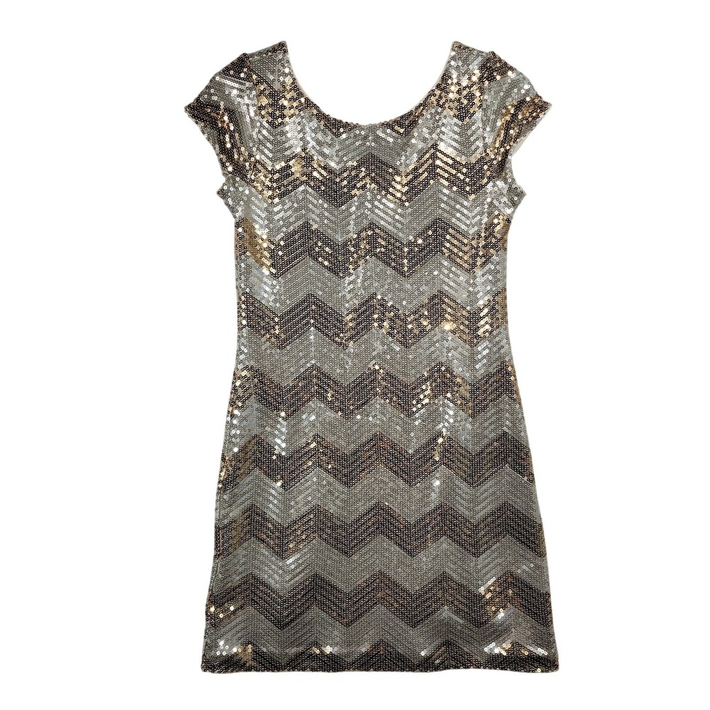 White House Black Market Dress Womens Small Metallic Sequin Chevron Sheath Mini - Picture 2 of 11